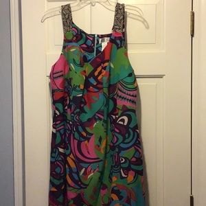 Magenta lime floral sleeveless cocktail dress